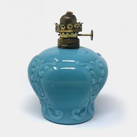 Antique EAPG Blue Glass Oil Lamp - Picture 1 of 7